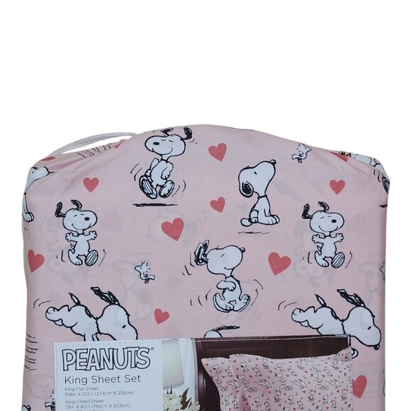 Peanuts Snoopy King Sheet Set By Berkshire Hearts Woodstock Valentines Pink - Picture 6 of 7